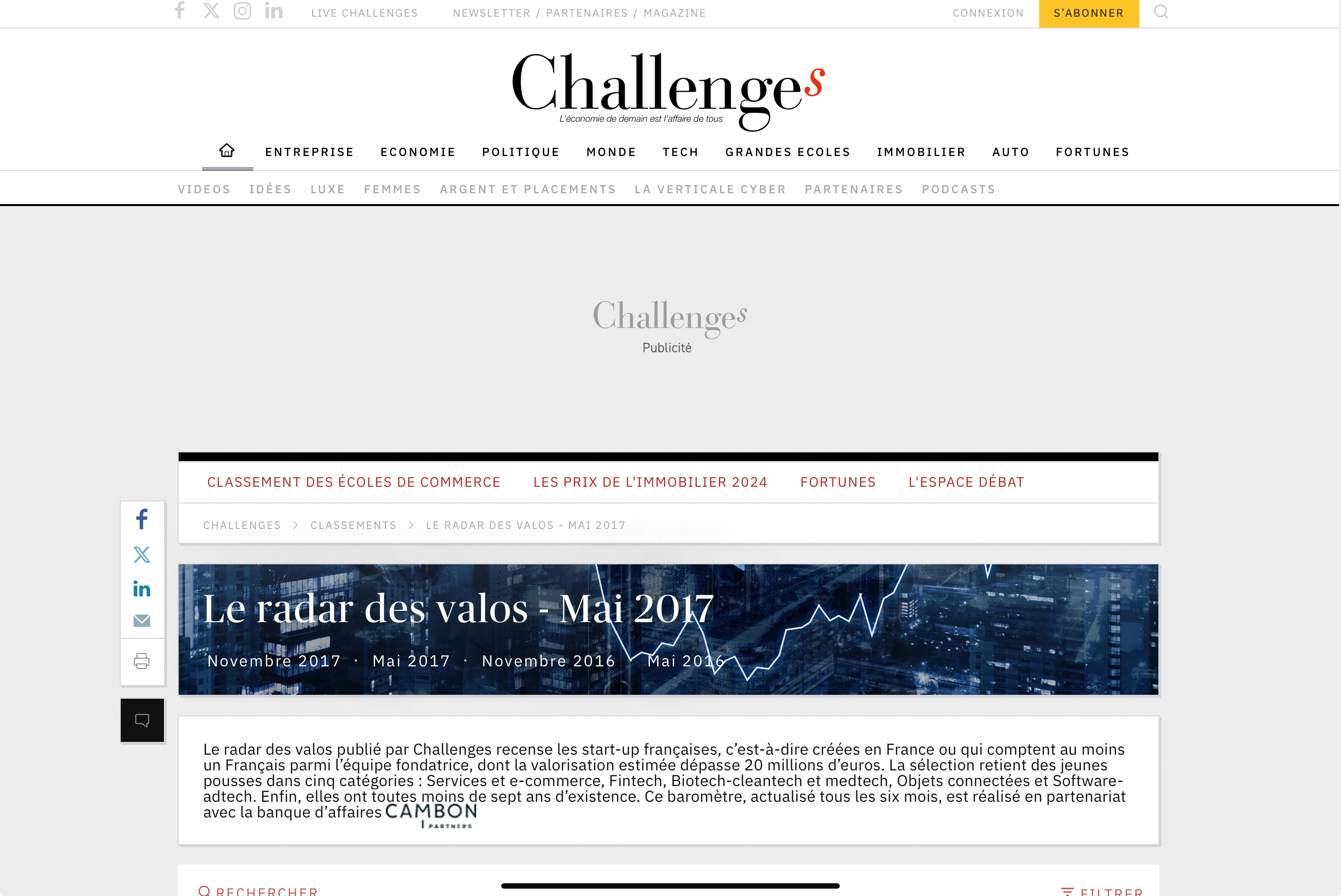 Radar des valos — Mai 2017, Challenges